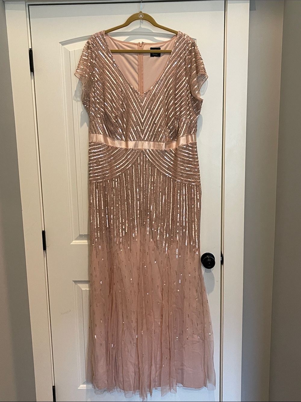Blush Sequin V-Neck Formal Dress